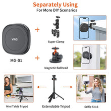 Load image into Gallery viewer, Magnetic Extend Selfie Stick Tripod w 1/4" Magnet Tripod Mount Ring Cell Phone Tripod Stand for Magsaf iPhone 15 14 13 12 Phone