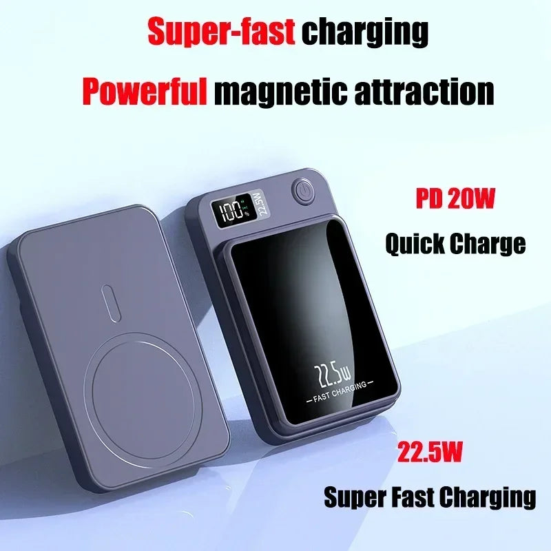 100000mAh Wireless Power Bank Magnetic Qi Portable Powerbank Type C Fast Charger For iPhone15 14 13 Samsung MaCsafe 2024 New